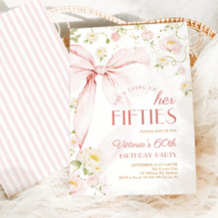 Convites Aniversário de 60 anos com Laço Rosa Floral