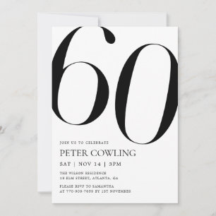 Convites Aniversário de 60 anos com Tipografia Negrito Mini