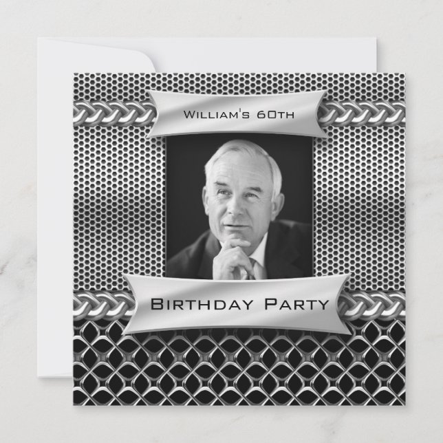Convites Aniversário de 60 anos com visual metálico pratead (Frente)