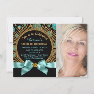 Convites Aniversário de 60 anos da Mulher Azul Teal e Doura