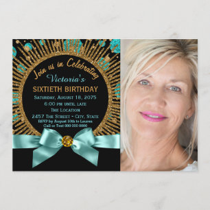 Convites Aniversário de 60 anos da Mulher Azul Teal e Doura