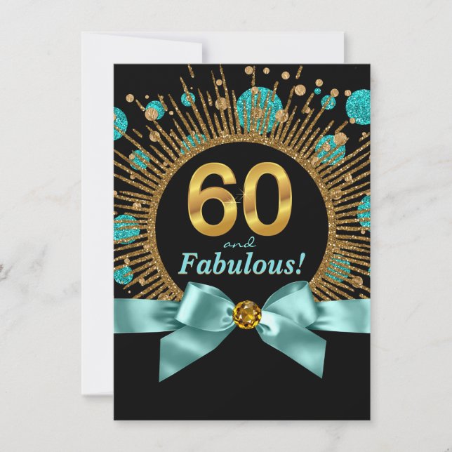 Convites Aniversário de 60 anos da Mulher Azul Turquesa e D (Frente)