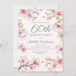 Convites Aniversário de 60 anos da Mulher com Flores Cor-de
