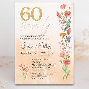 Convites Aniversário de 60 anos da Soft Wildflower para Ela