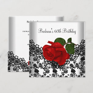 Convites Aniversário de 60 anos Damask Lace Preto Branco Ro