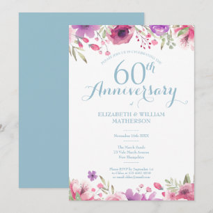 Convites Aniversário de 60 anos de Casamento Aquarela Flora