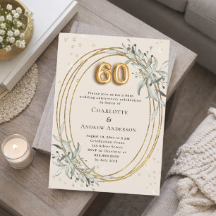 Convites aniversário de 60 anos de casamento champanhe verd