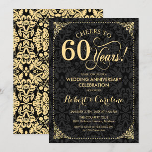 Convites Aniversário de 60 anos de Casamento - Damasco Pret