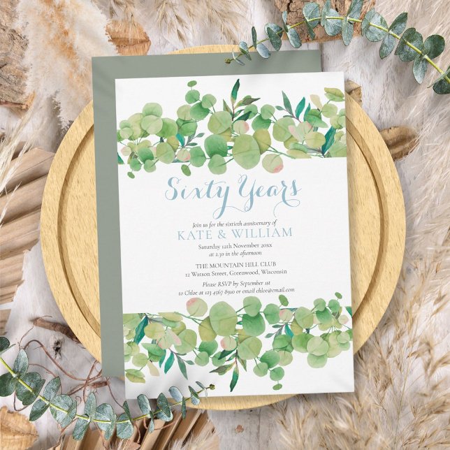 Convites Aniversário de 60 anos de Casamento de Diamante co (60th Diamond Wedding Anniversary Greenery Invitation)