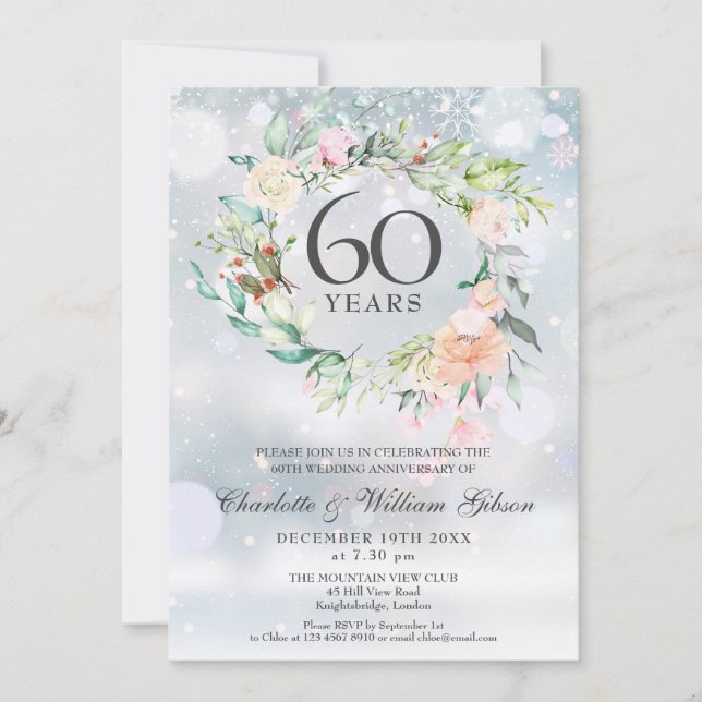Convites Aniversário de 60 anos de Casamento Diamante Flora (Frente)