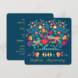 Convites Aniversário de 60 anos de Casamento Folk Art