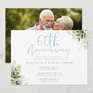 Convites Aniversário de 60 anos de Casamento Foto Floral de