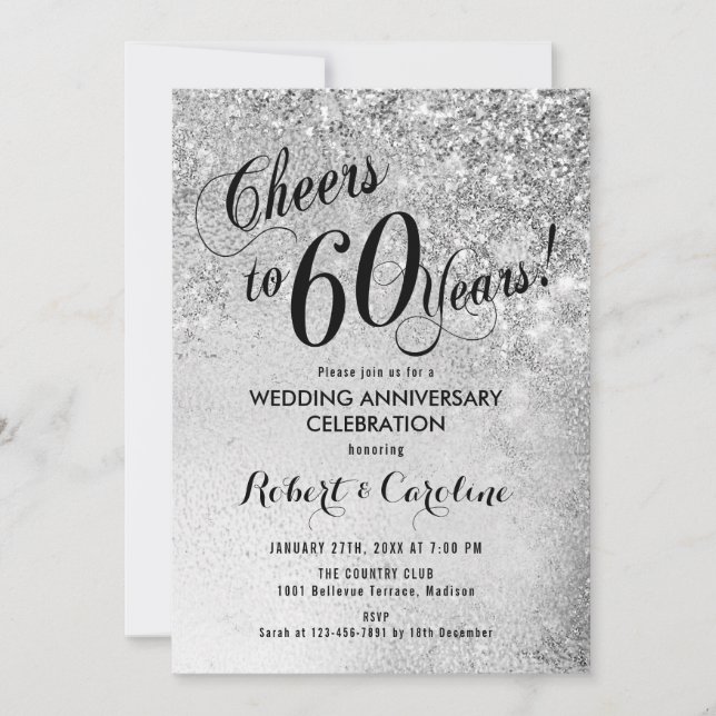 Convites Aniversário de 60 anos de Casamento Prata (Frente)