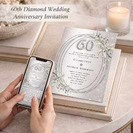 Convites aniversário de 60 anos de casamento prata folhagen