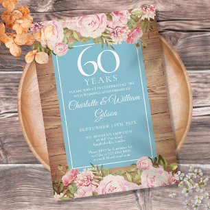 Convites Aniversário de 60 anos de Casamento Rosas Rústicas