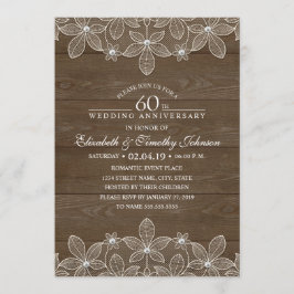 Convites Aniversário de 60 anos de Casamento Rustic Wood Co