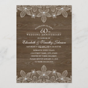 Convites Aniversário de 60 anos de Casamento Rustic Wood Co