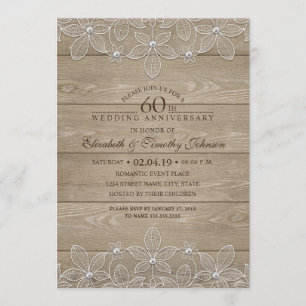 Convites Aniversário de 60 anos de Casamento Rustic Wood Vi