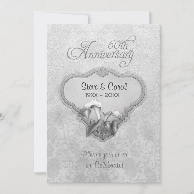 Convites Aniversário de 60 anos de casamento Silver Calla (Frente)