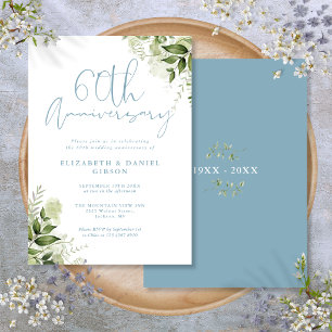 Convites Aniversário de 60 anos de Casamento Verde Floral