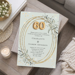 Convites aniversário de 60 anos de casamento verde sage dou