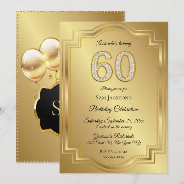 Convites Aniversário de 60 anos de Ouro & Diamantes (Frente/Verso)