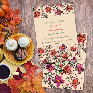 Convites Aniversário de 60 anos do pêssego Primavera Doodle