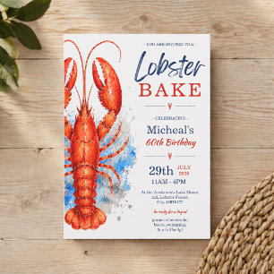 Convites Aniversário de 60 anos do Watercolor Lobster Bake