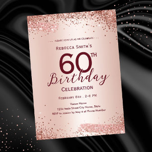 Convites Aniversário de 60 anos Dourado Rosa Brilhante Eleg