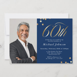 Convites Aniversário de 60 anos elegante em azul marinho e