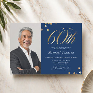 Convites Aniversário de 60 anos elegante em azul marinho e