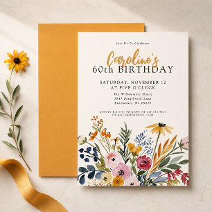 Convites Aniversário de 60 anos Elegante Floral de Aquarela