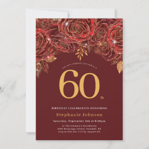 Convites Aniversário de 60 anos Elegante Floral Dourado Bor