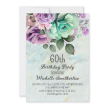 Aniversário de 60 anos Elegante Floral Roxo Verde 