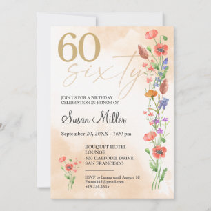 Convites Aniversário de 60 anos Elegante – Flores em Aquare