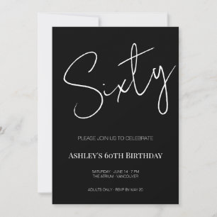 Convites Aniversário de 60 anos Elegante Preto e Branco