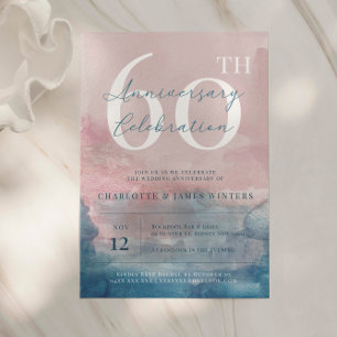 Convites Aniversário de 60 anos em aquarela rosa e azul