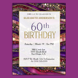 Convites Aniversário de 60 anos em Purple Gold Moderno com 