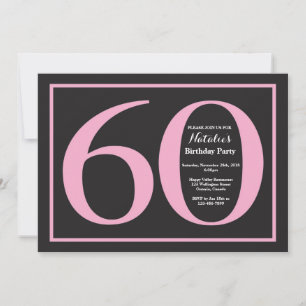 Convites Aniversário de 60 anos em quadro-negro rosa e pret