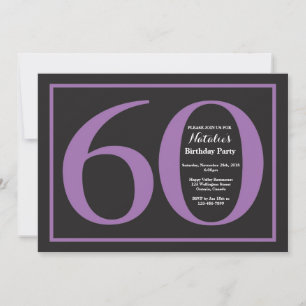 Convites Aniversário de 60 anos em roxo e preto em quadro n