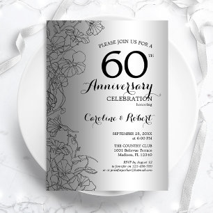Convites Aniversário de 60 anos Floral de Prata Diamante