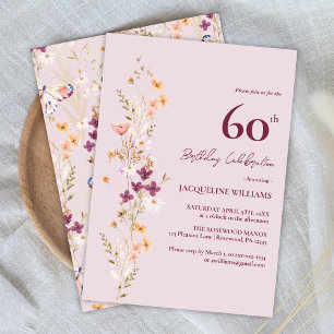Convites Aniversário de 60 anos Floral Feminino