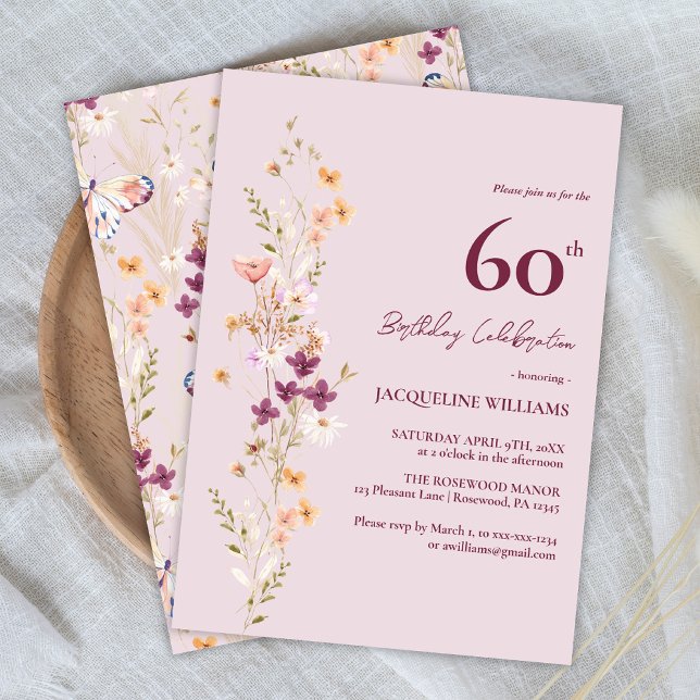 Convites Aniversário de 60 anos Floral Feminino (Criador carregado)