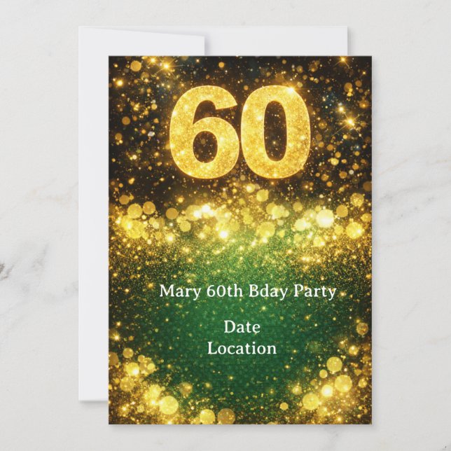 Convites Aniversário de 60 anos Glitter Dourado  (Frente)