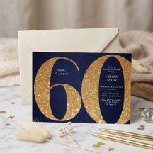 Aniversário de 60 anos glitter dourado azul naval
