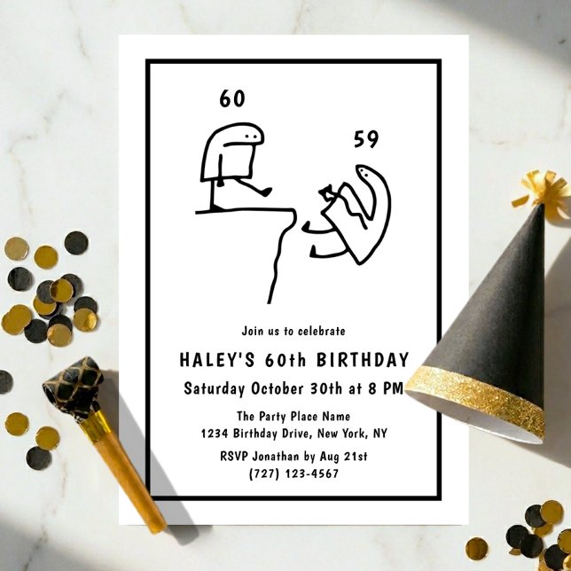 Convites Aniversário de 60 anos Humor Meme Simples Preto Br (Criador carregado)