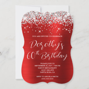 Convites Aniversário de 60 anos Luxuoso Vermelho Brilho Pra