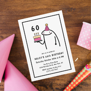 Convites Aniversário de 60 anos Meme Engraçado Simples Pret