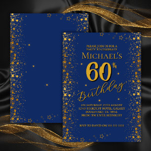 Convites Aniversário de 60 anos Mid Blue Com Estrelas Doura
