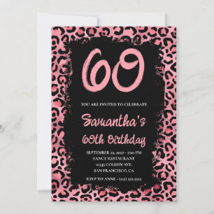 Convites Aniversário de 60 anos Pink Leopard Pintado de Pre